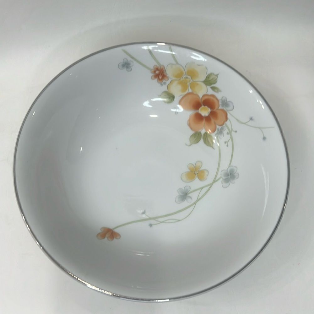 Annabelle Fine China Japan Dessert Bowl 5 1/2 In Round Yellow Floral Silver Rim